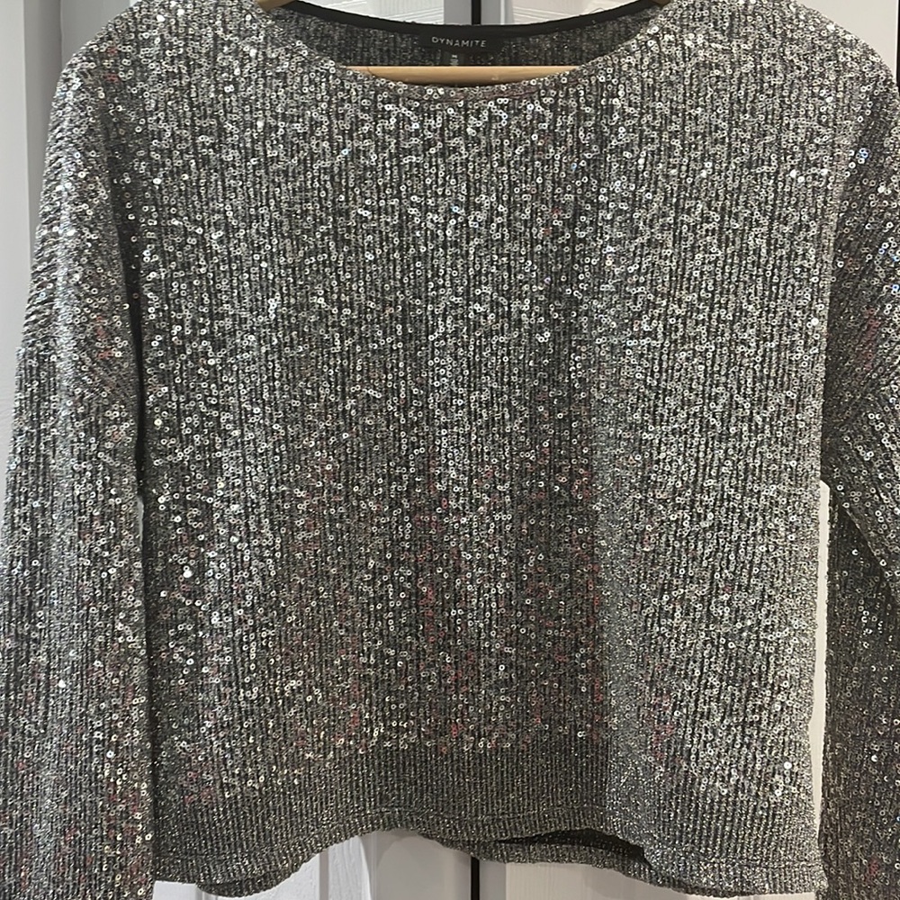 SOLD Sparkly Sequin Silver Top - Picture 2 of 5